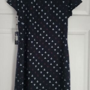 NWT Tommy Hilfiger navy dress w red &white anchors,lace up neck sz L nautical